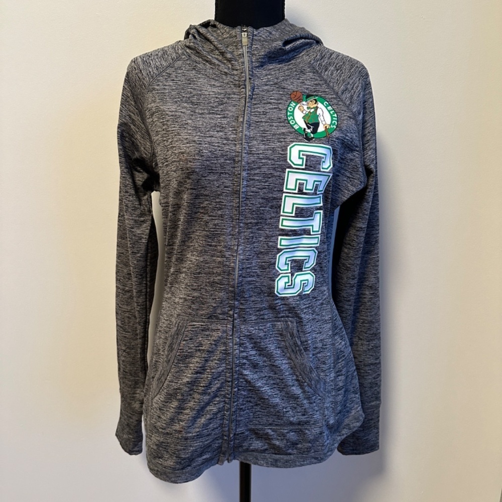 *CARL BANKS* Heather Gray Long Sleeve Celtics Zip-Up Hoodies Size Small